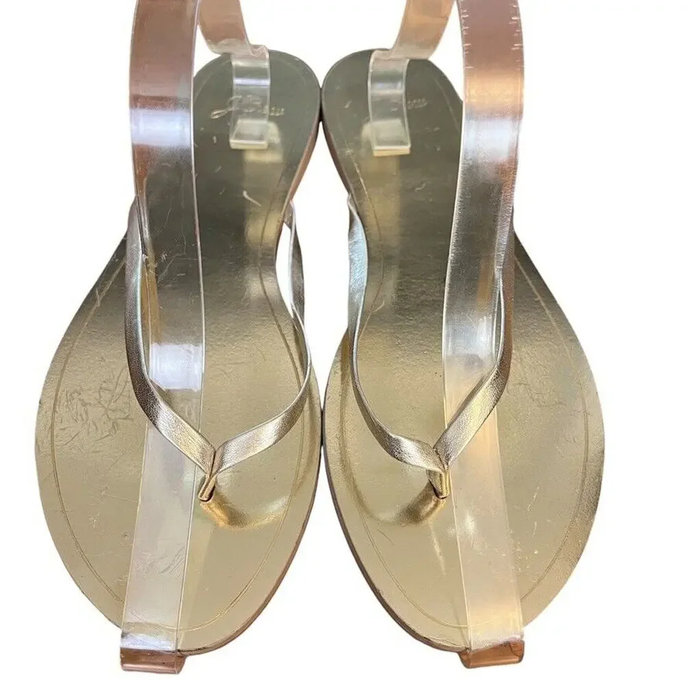 J Crew Gold Metallic Womens Leather Flats Thongs Flip Flops Slides Sandals sz 10